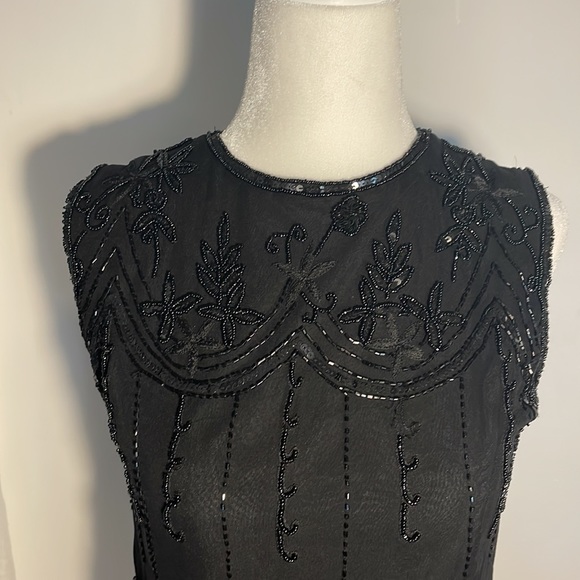 PAPELL BOUTIQUE Evening Black 100% Silk Top Beadwork & Sequins Vintage Size S - Picture 3 of 11